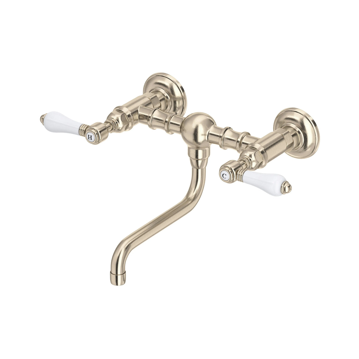 ROHL Acqui Wall Mount Bridge Lavatory Faucet A1405/44LP - Satin Nickel
