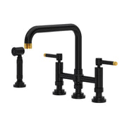ROHL Campo Bridge Kitchen Faucet With Side Spray A3358ILWSMBU-2 - Matte Black/Unlacquered Brass