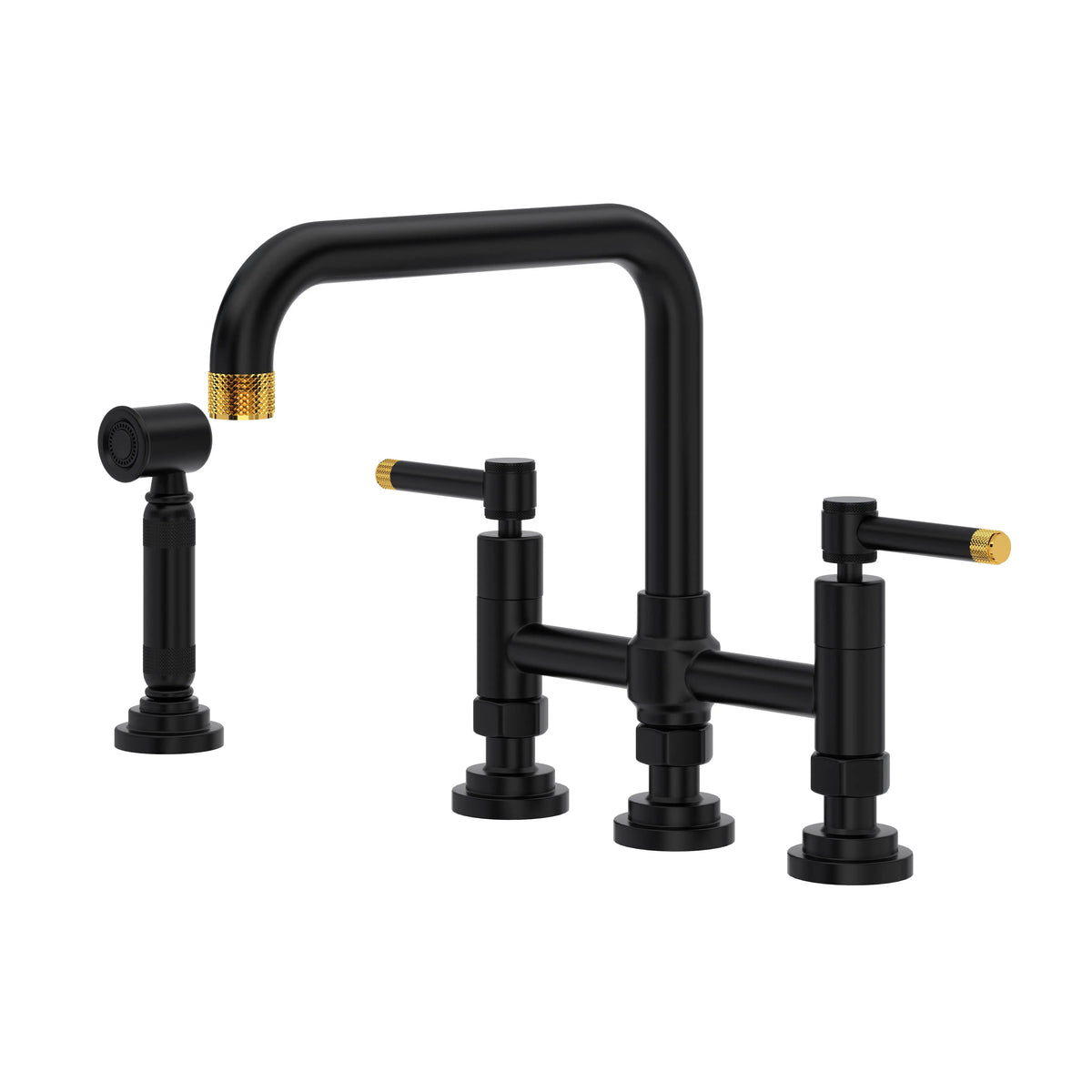 ROHL Campo Bridge Kitchen Faucet With Side Spray A3358ILWSMBU-2 - Matte Black/Unlacquered Brass