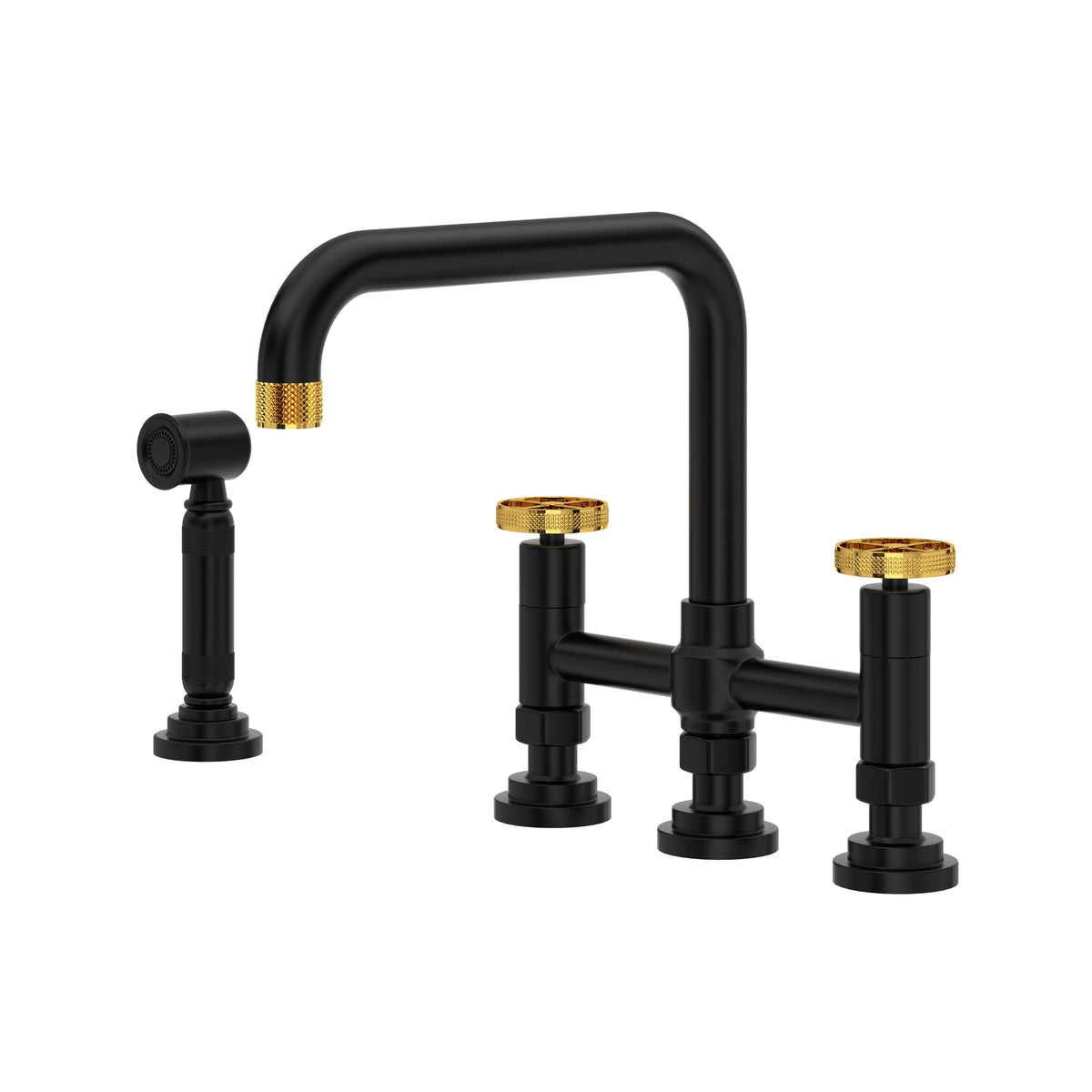 ROHL Campo Bridge Kitchen Faucet With Side Spray A3358IWWSMBU-2 - Matte Black/Unlacquered Brass