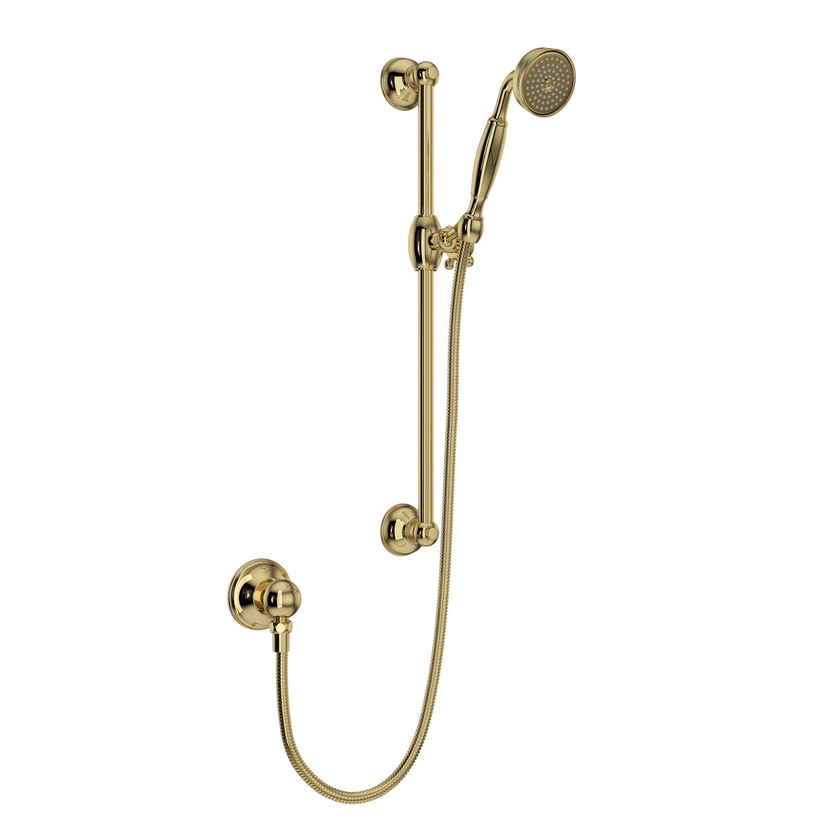 ROHL Handshower Set With 22" Slide Bar And Single Function Handshower 1301E - Unlacquered Brass