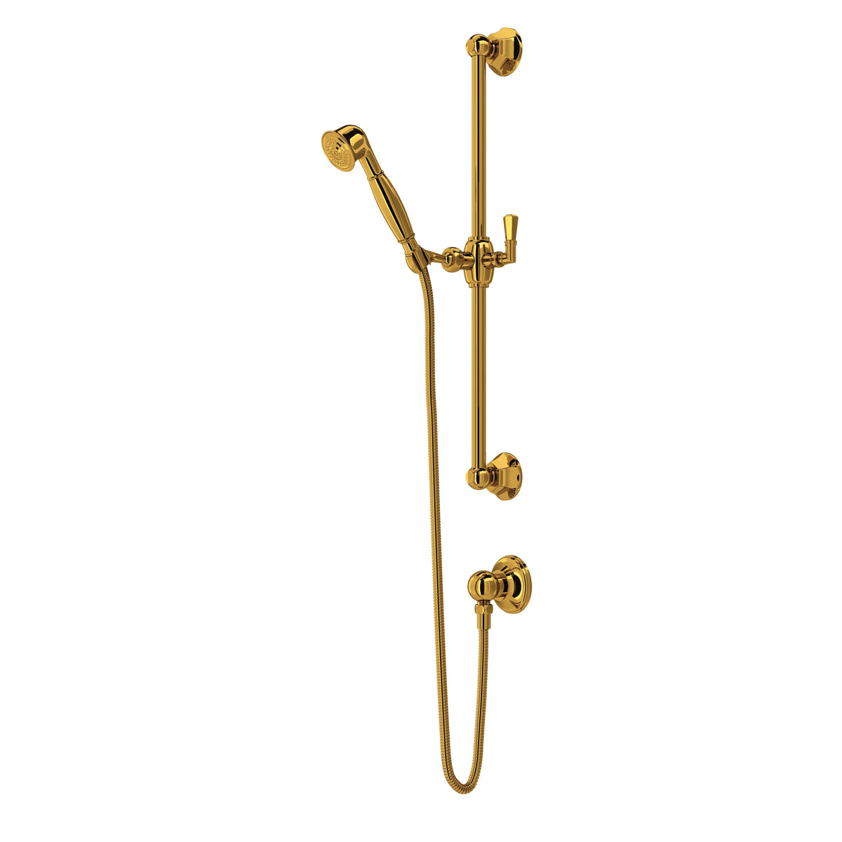 ROHL Palladian Handshower Set With 24" Slide Bar And Single Function Handshower 1330 - Unlacquered Brass
