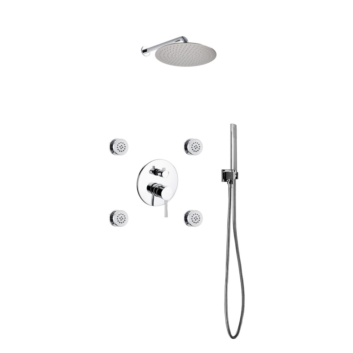 Kube Bath Aqua Rondo Shower Set with 12" Square Rain Shower, Handheld and 4 Body Jets - Chrome (RWR124JHH3V)