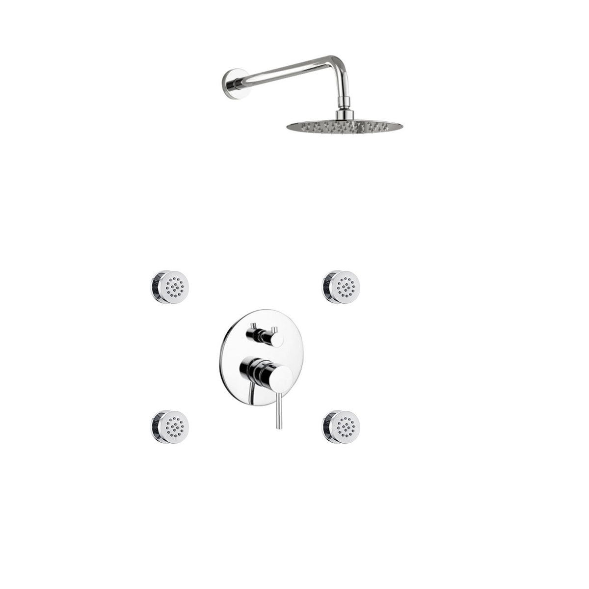 Kube Bath Aqua Rondo Shower Set with 8" Square Rain Shower and 4 Body Jets - Black (BK-RWR84J2V)