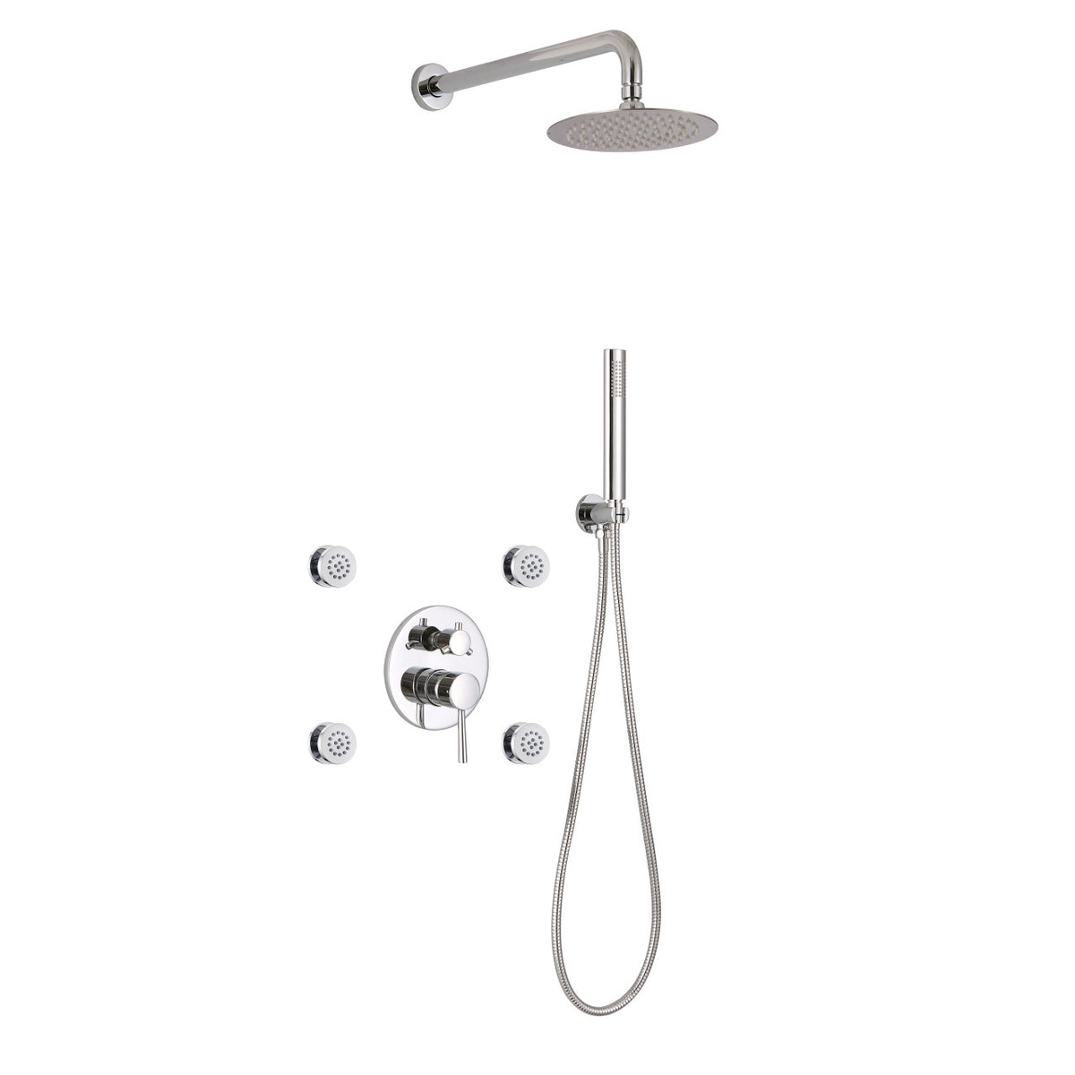 Kube Bath Aqua Rondo Shower Set with 8" Square Rain Shower, 4 Body Jets and Handheld - Chrome (RWR84JHH3V)