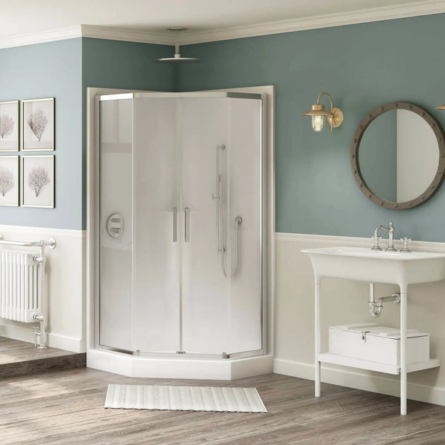 Radia Neo-angle 38 x 38 x 71 ½ in. 6 mm Sliding Shower Door for Corner Installation with Clear glass in Chrome - Plumbing Market