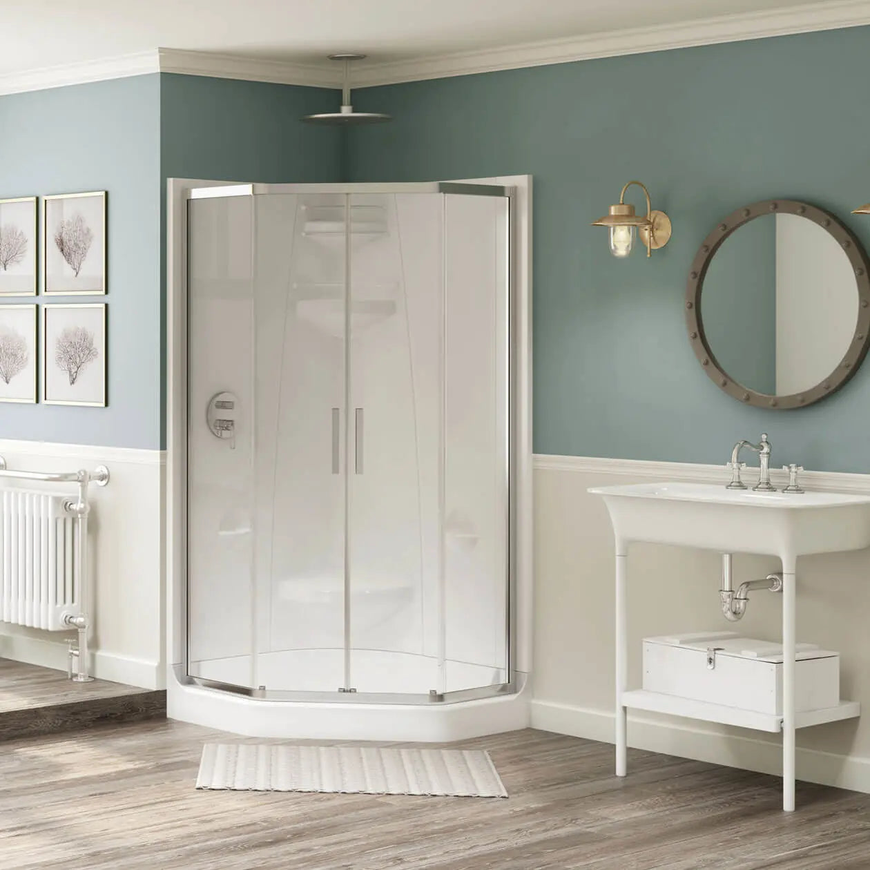 Radia Neo-angle 38 x 38 x 71 ½ in. 6 mm Sliding Shower Door for Corner Installation with Clear glass in Chrome - Plumbing Market