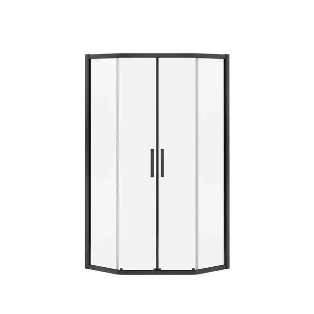 Radia Neo-angle 38 x 38 x 71 ½ in. 6 mm Sliding Shower Door for Corner Installation with Clear glass in Matte Black - Plumbing Market