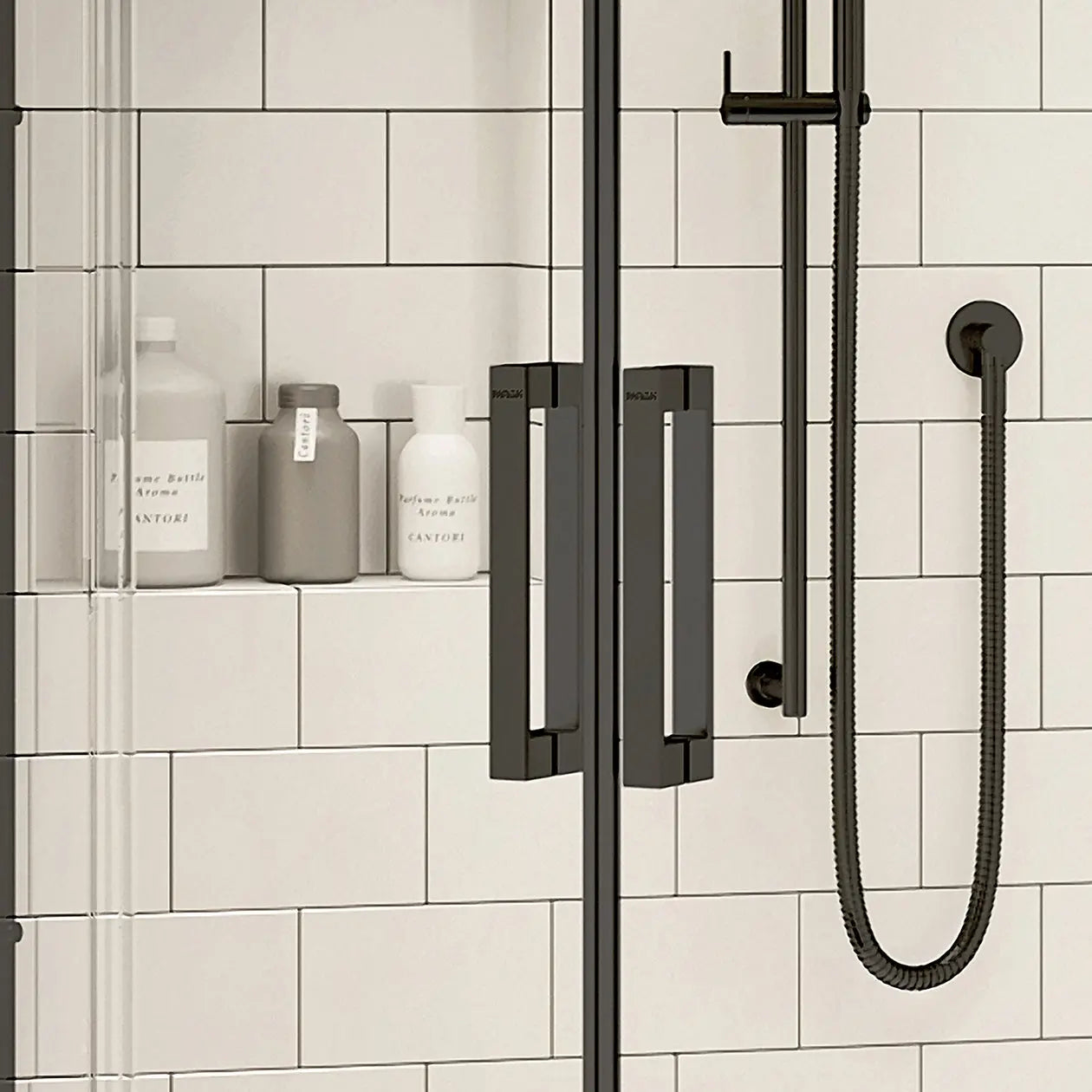 Radia Neo-angle 38 x 38 x 71 ½ in. 6 mm Sliding Shower Door for Corner Installation with Clear glass in Matte Black - Plumbing Market