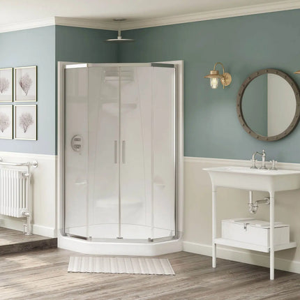 Radia Neo-angle 40 x 40 x 71 ½ in. 6 mm Sliding Shower Door for Corner Installation with Clear glass in Chrome - Plumbing Market