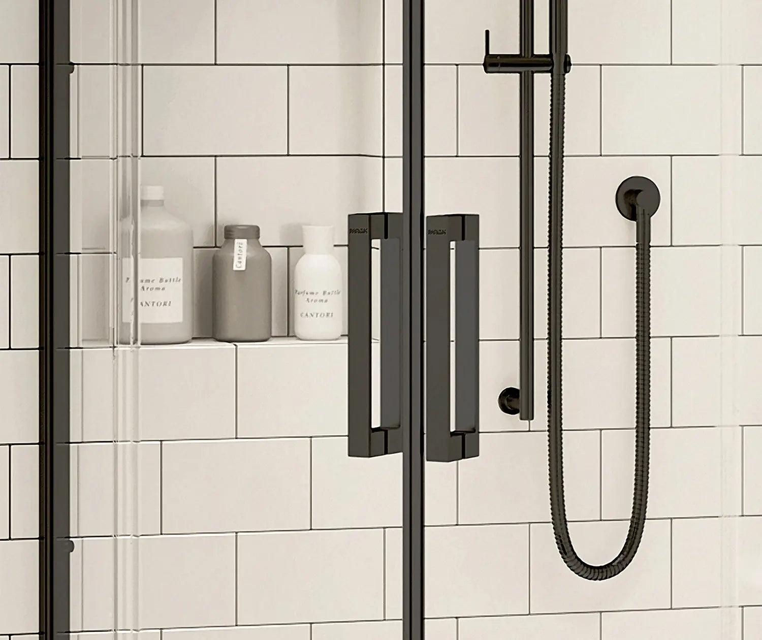 Radia Neo-angle 40 x 40 x 71 ½ in. 6 mm Sliding Shower Door for Corner Installation with Clear glass in Matte Black - Plumbing Market