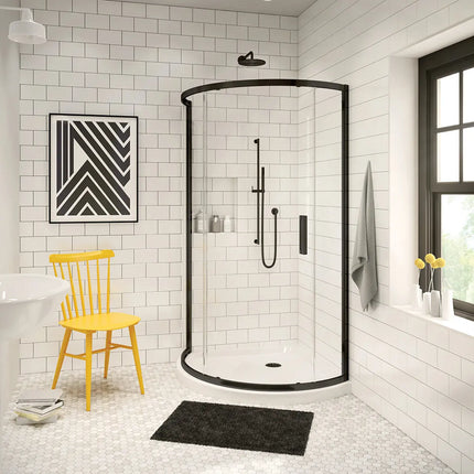 Radia Round 36 x 36 x 71 ½ in. 6 mm Sliding Shower Door for Corner Installation with Clear glass in Matte Black - Plumbing Market
