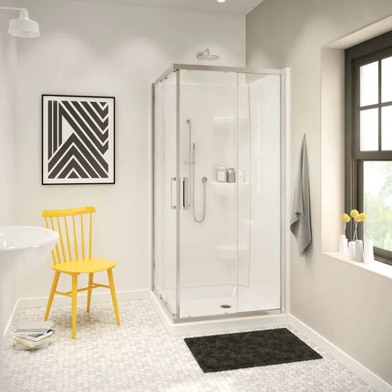 Radia Square 32 x 32 x 71 ½ in. 6 mm Sliding Shower Door for Corner Installation with Clear glass in Brushed Nickel - Plumbing Market