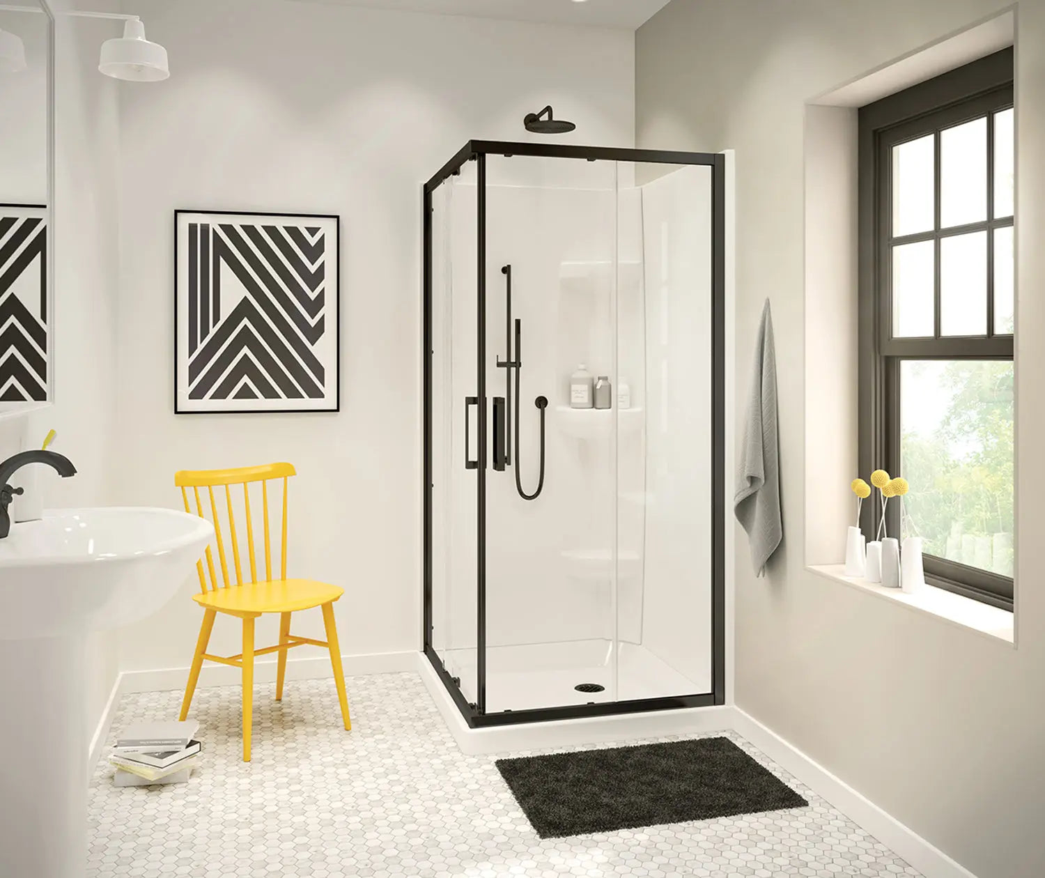 Radia Square 32 x 32 x 71 ½ in. 6 mm Sliding Shower Door for Corner Installation with Clear glass in Matte Black - Plumbing Market
