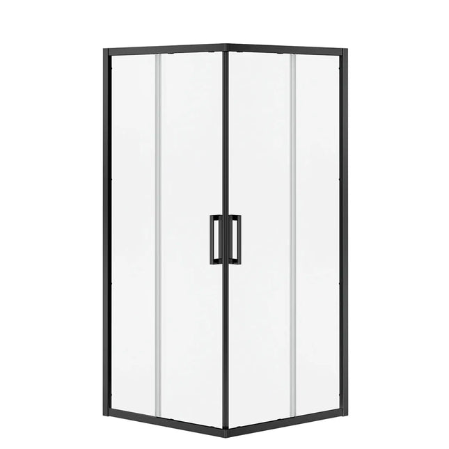 Radia Square 32 x 32 x 71 ½ in. 6 mm Sliding Shower Door for Corner Installation with Clear glass in Matte Black - Plumbing Market