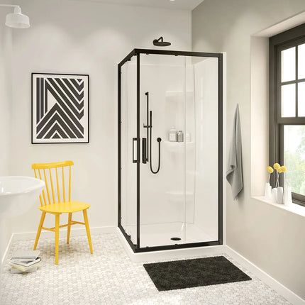 Radia Square 36 x 36 x 71 ½ in. 6 mm Sliding Shower Door for Corner Installation with Clear glass in Matte Black - Plumbing Market