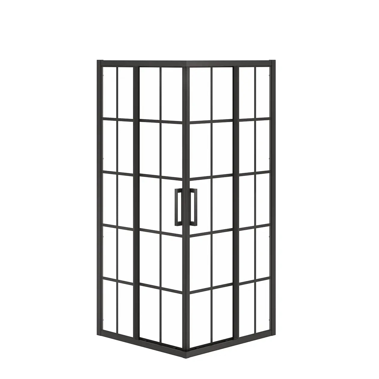 Radia Square 36 x 36 x 71 ½ in. 6 mm Sliding Shower Door for Corner Installation with French glass in Matte Black - Plumbing Market