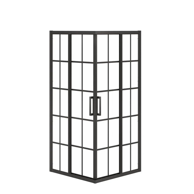 Radia Square 36 x 36 x 71 ½ in. 6 mm Sliding Shower Door for Corner Installation with French glass in Matte Black - Plumbing Market