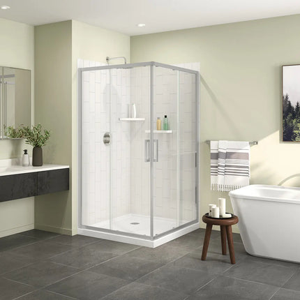 Radia Square 42 x 42 x 71 ½ in. 6 mm Sliding Shower Door for Corner Installation with Clear Glass in Chrome - Plumbing Market