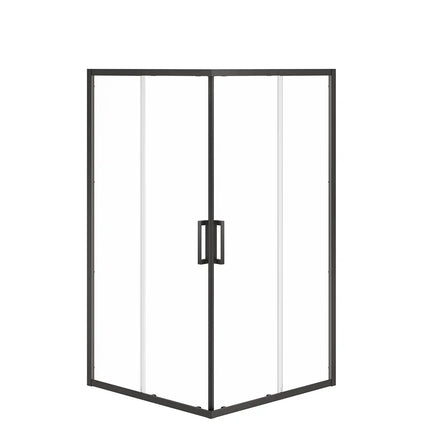 Radia Square 42 x 42 x 71 ½ in. 6 mm Sliding Shower Door for Corner Installation with Clear Glass in Matte Black - Plumbing Market