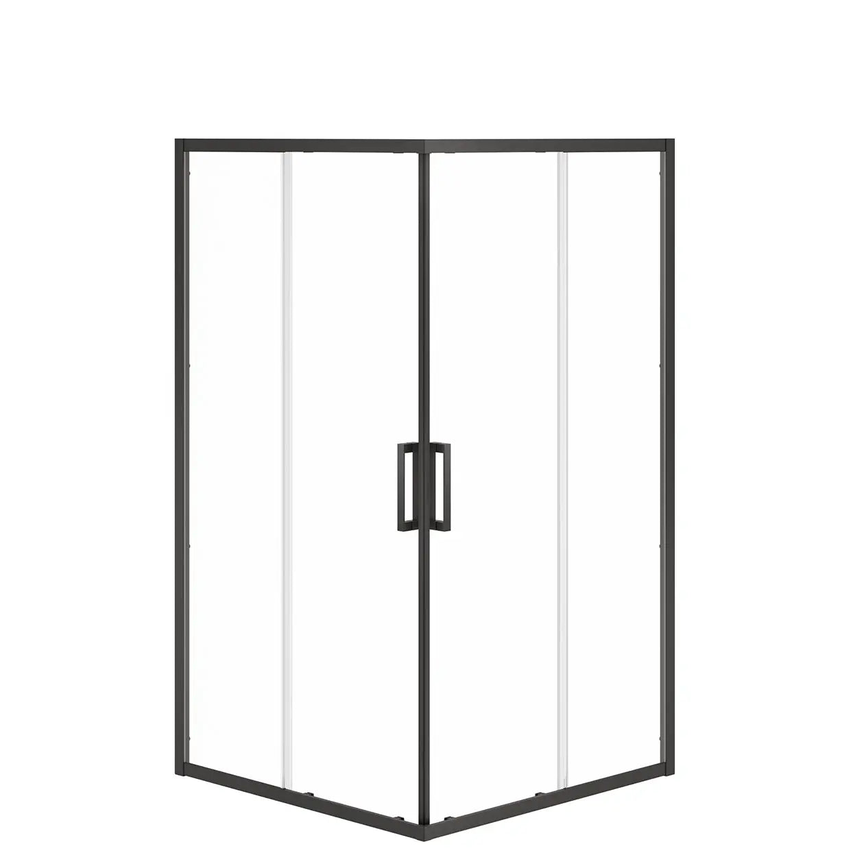 Radia Square 42 x 42 x 71 ½ in. 6 mm Sliding Shower Door for Corner Installation with Clear Glass in Matte Black - Plumbing Market