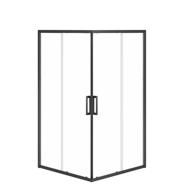 Radia Square 42 x 42 x 71 ½ in. 6 mm Sliding Shower Door for Corner Installation with Clear Glass in Matte Black - Plumbing Market