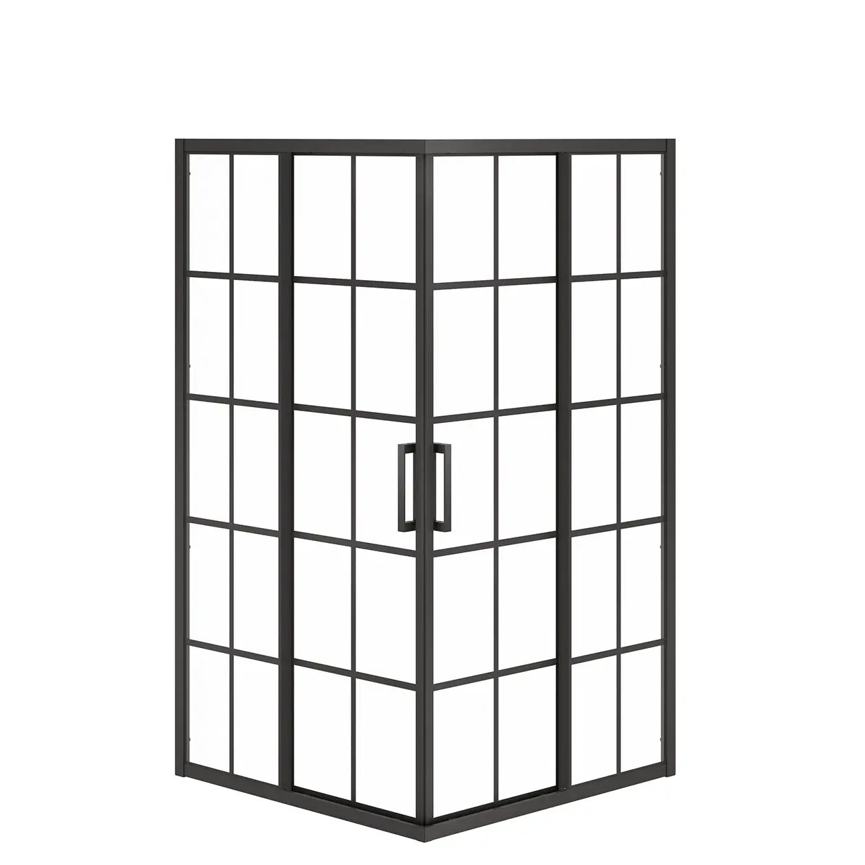 Radia Square 42 x 42 x 71 ½ in. 6 mm Sliding Shower Door for Corner Installation with French Glass in Matte Black - Plumbing Market