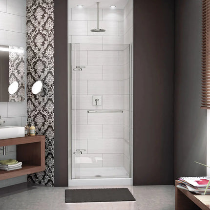 Reveal 71 32 ½-35 ½ x 71 ½ in. 8mm Pivot Shower Door for Alcove Installation with Clear glass in Brushed Nickel - Plumbing Market