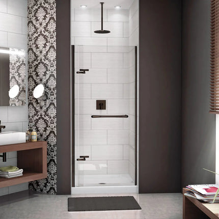 Reveal 71 32 ½-35 ½ x 71 ½ in. 8mm Pivot Shower Door for Alcove Installation with Clear glass in Dark Bronze - Plumbing Market