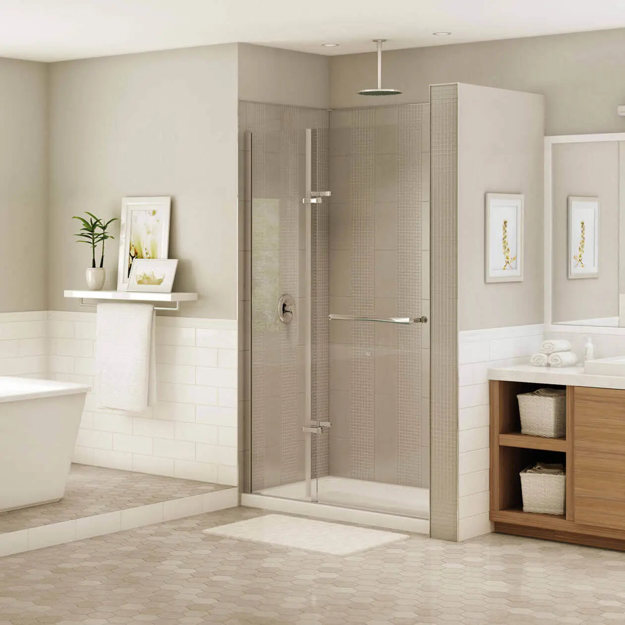 Reveal 71 41 ½-44 ½ x 71 ½ in. 8mm Pivot Shower Door for Alcove Installation with Clear glass in Chrome - Plumbing Market