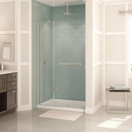 Reveal 71 44-47 x 71 ½ in. 8mm Pivot Shower Door for Alcove Installation with Clear glass in Brushed Nickel - Plumbing Market