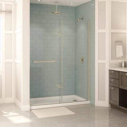 Reveal 71 56-59 x 71 ½ in. 8mm Pivot Shower Door for Alcove Installation with Clear glass in Brushed Nickel - Plumbing Market