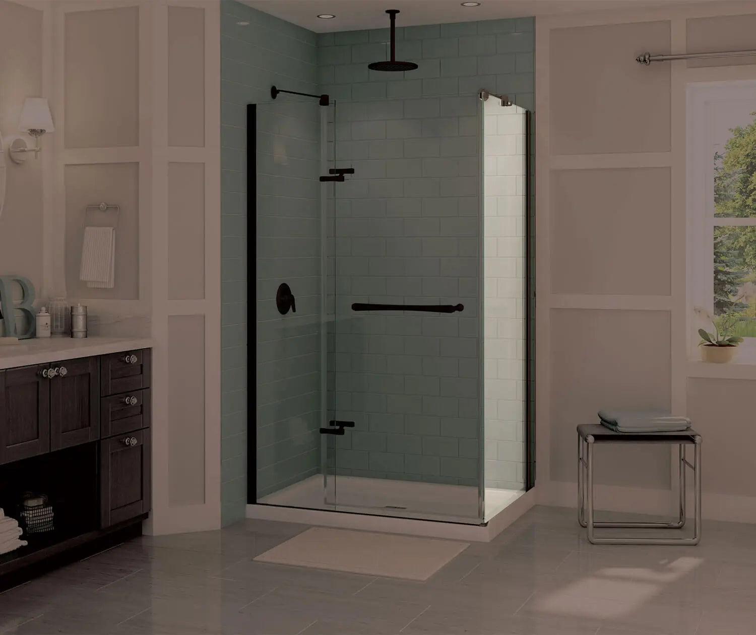 Reveal 71 Return Panel for 36 in. Base with Clear glass in Dark Bronze - Plumbing Market