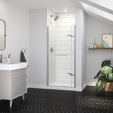 Reveal Sleek 71 32 1/2-35 1/2 x 71 1/2 in. 8mm Pivot Shower Door for Alcove Installation with Clear glass in Chrome - Plumbing Market