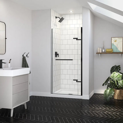 Reveal Sleek 71 32 1/2-35 1/2 x 71 1/2 in. 8mm Pivot Shower Door for Alcove Installation with Clear glass in Matte Black - Plumbing Market