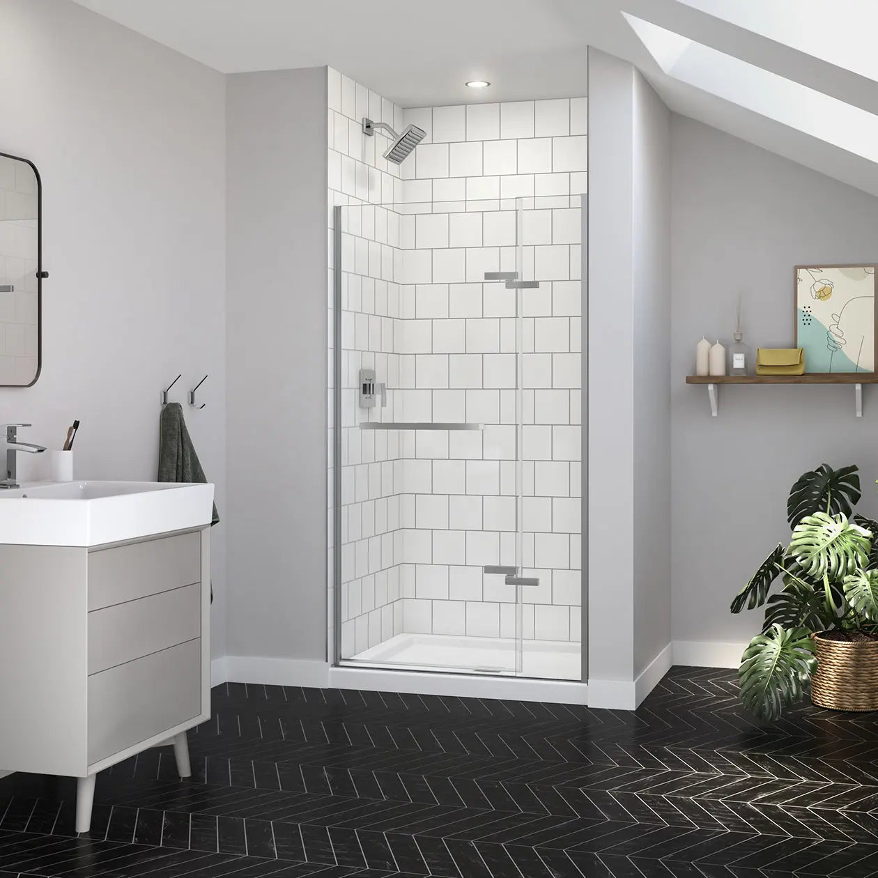 Reveal Sleek 71 38-41 x 71 1/2 in. 8mm Pivot Shower Door for Alcove Installation with Clear glass in Chrome - Plumbing Market