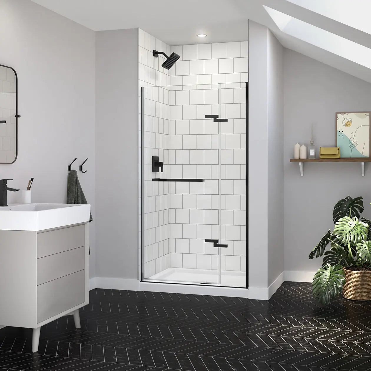 Reveal Sleek 71 38-41 x 71 1/2 in. 8mm Pivot Shower Door for Alcove Installation with Clear glass in Matte Black - Plumbing Market
