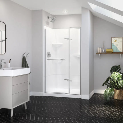 Reveal Sleek 71 41 1/2-44 1/2 x 71 1/2 in. 8mm Pivot Shower Door for Alcove Installation with Clear glass in Chrome - Plumbing Market