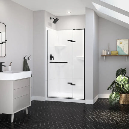 Reveal Sleek 71 41 1/2-44 1/2 x 71 1/2 in. 8mm Pivot Shower Door for Alcove Installation with Clear glass in Matte Black - Plumbing Market