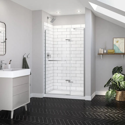 Reveal Sleek 71 44-47 x 71 1/2 in. 8mm Pivot Shower Door for Alcove Installation with Clear glass in Chrome - Plumbing Market