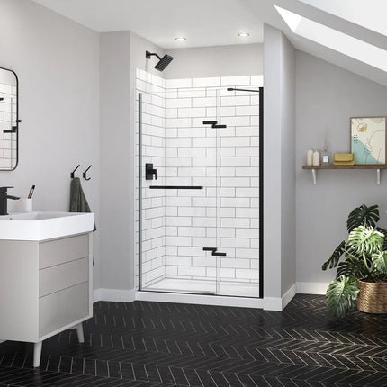 Reveal Sleek 71 44-47 x 71 1/2 in. 8mm Pivot Shower Door for Alcove Installation with Clear glass in Matte Black - Plumbing Market