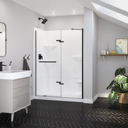 Reveal Sleek 71 51 1/2-54 1/2 x 71 1/2 in. 8mm Pivot Shower Door for Alcove Installation with Clear glass in Matte Black - Plumbing Market