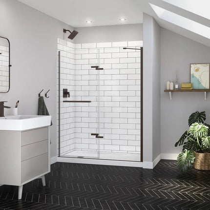 Reveal Sleek 71 56-59 x 71 1/2 in. 8 mm Pivot Shower Door for Alcove Installation with Clear glass in Dark Bronze - Plumbing Market