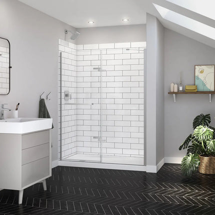 Reveal Sleek 71 56-59 x 71 1/2 in. 8mm Pivot Shower Door for Alcove Installation with Clear glass in Chrome - Plumbing Market