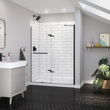 Reveal Sleek 71 56-59 x 71 1/2 in. 8mm Pivot Shower Door for Alcove Installation with Clear glass in Matte Black - Plumbing Market