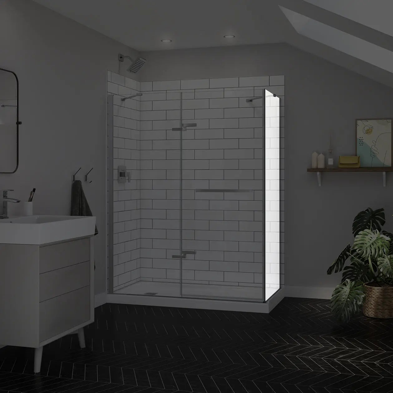 Reveal Sleek 71 Return Panel for 32 in. Base with Clear glass in Chrome - Plumbing Market