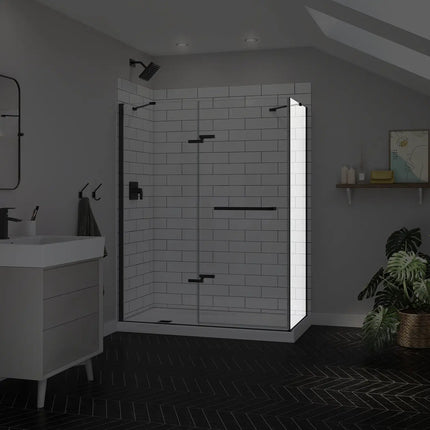 Reveal Sleek 71 Return Panel for 32 in. Base with Clear glass in Matte Black - Plumbing Market