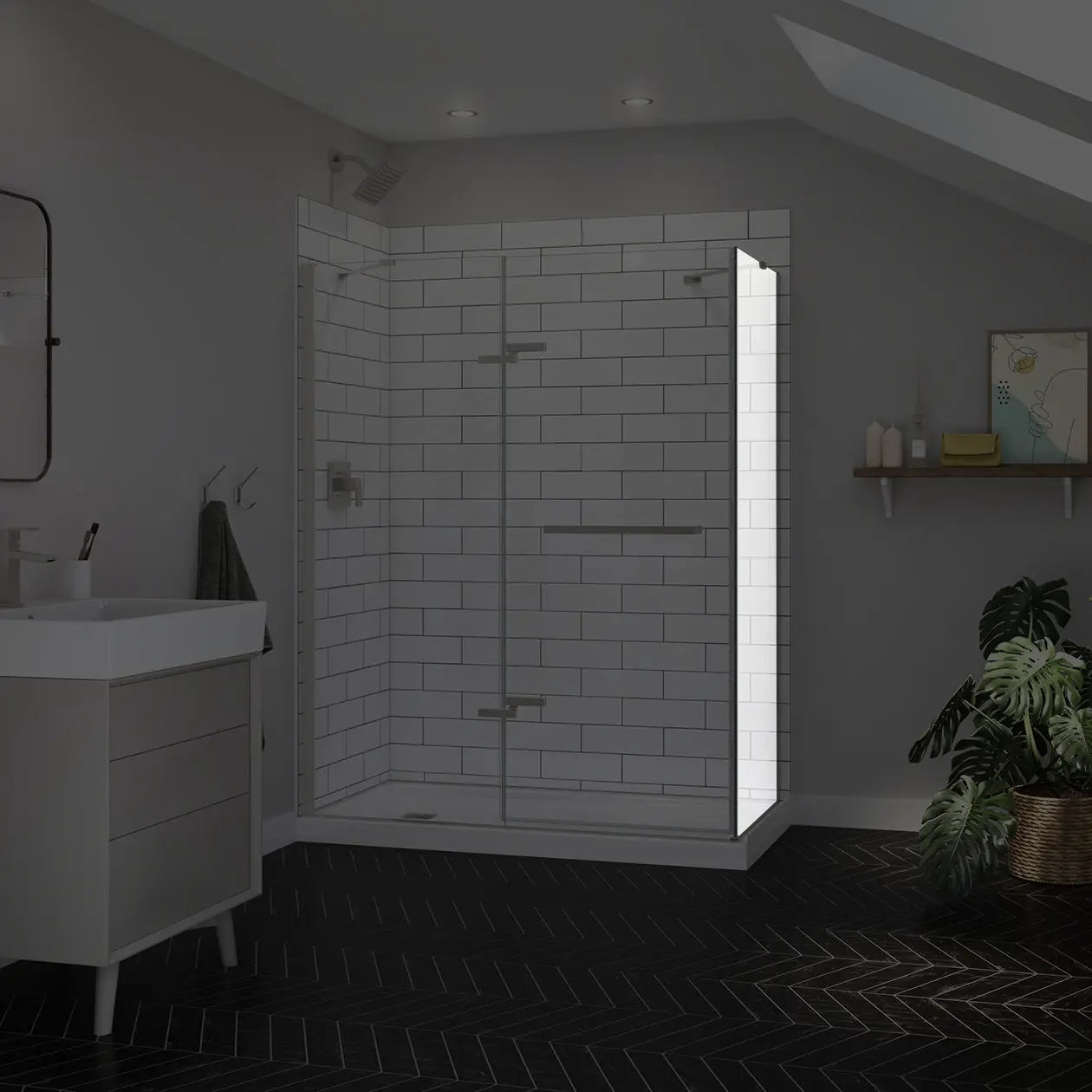 Reveal Sleek 71 Return Panel for 34 in. Base with Clear glass in Brushed Nickel - Plumbing Market
