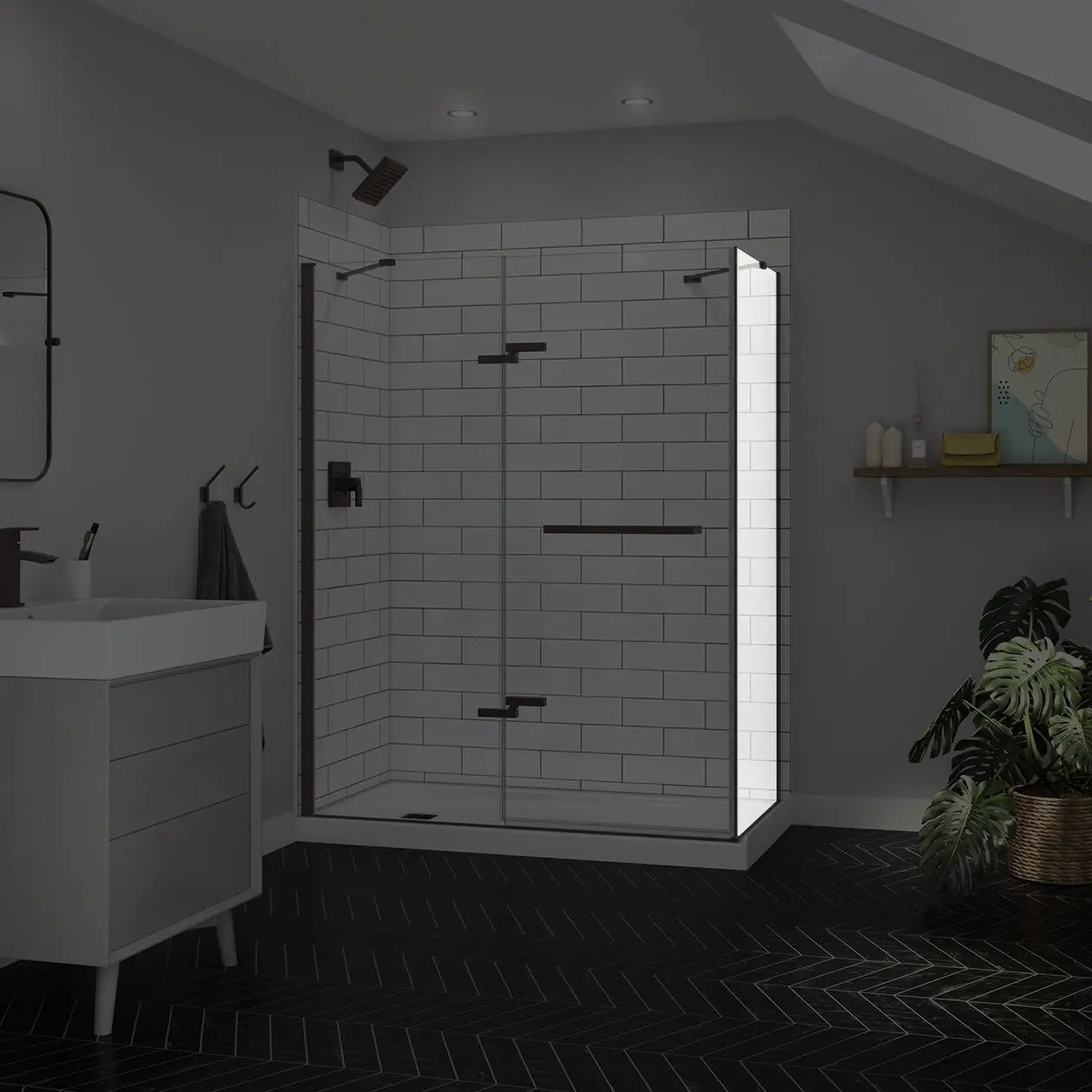 Reveal Sleek 71 Return Panel for 34 in. Base with Clear glass in Dark Bronze - Plumbing Market