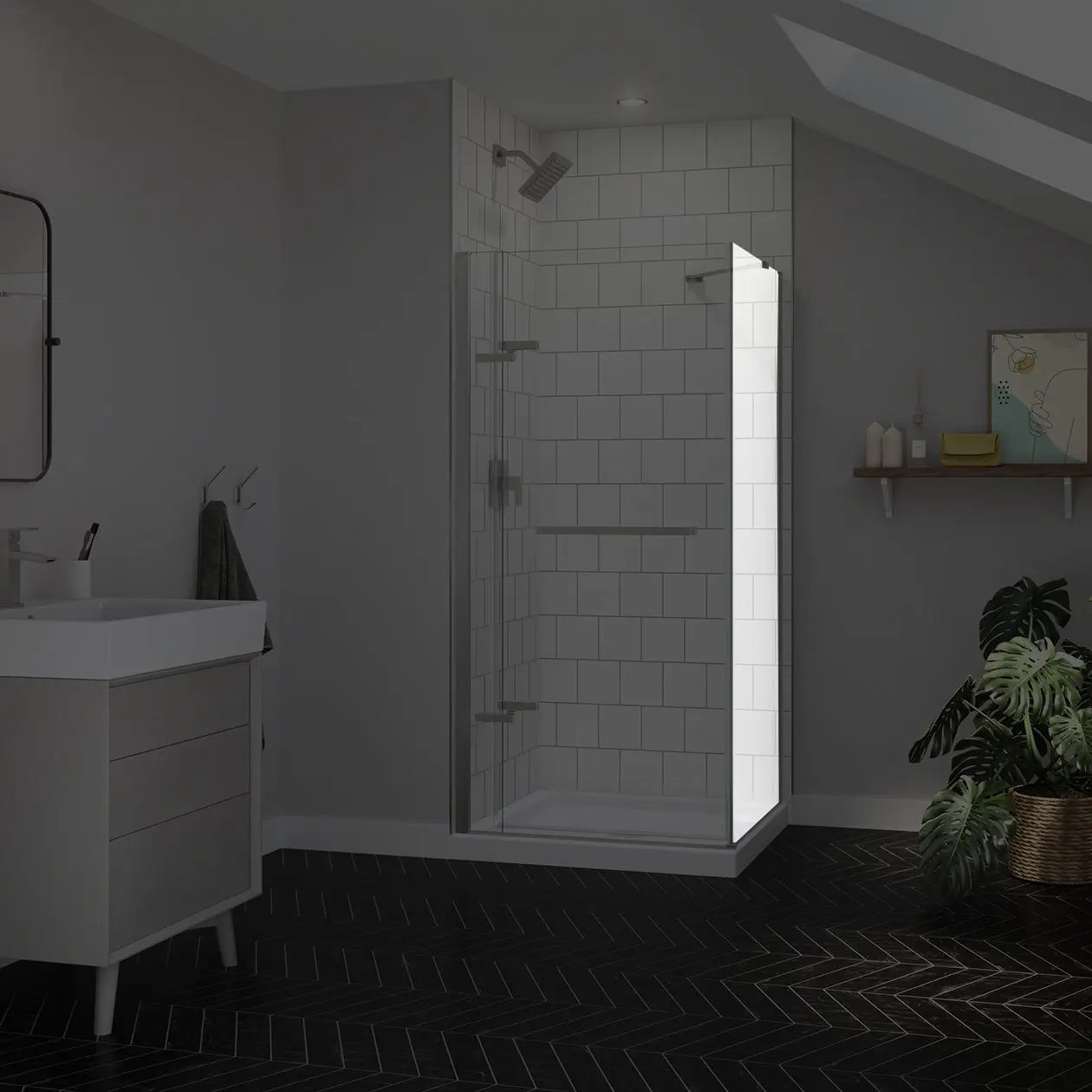 Reveal Sleek 71 Return Panel for 36 in. Base with Clear glass in Brushed Nickel - Plumbing Market